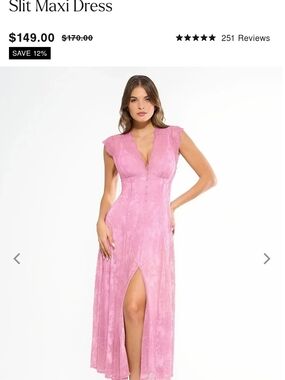 Popilush Pink Lace Slit Maxi Dress